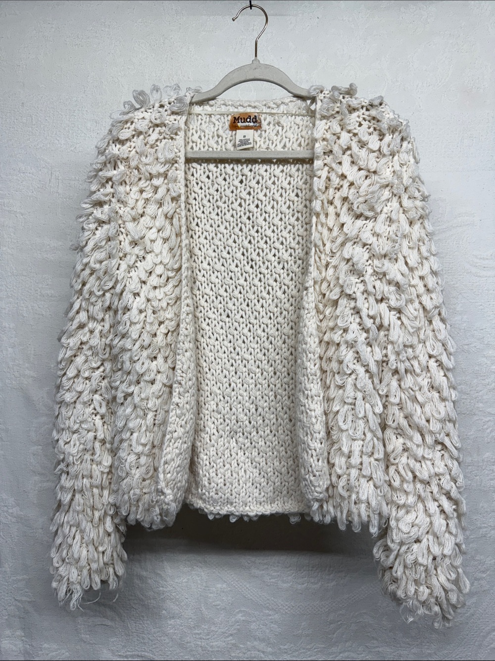 Mudd Cream Loop-Textured Open Knit Cardigan